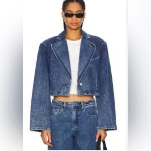 WeWoreWhat Cropped Denim Jacket, Mid/Dark/Light